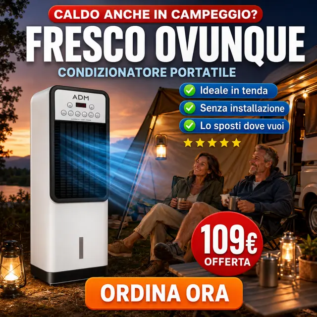 PolarCube condizionatore portatile usato all'aperto, ideale anche in tenda