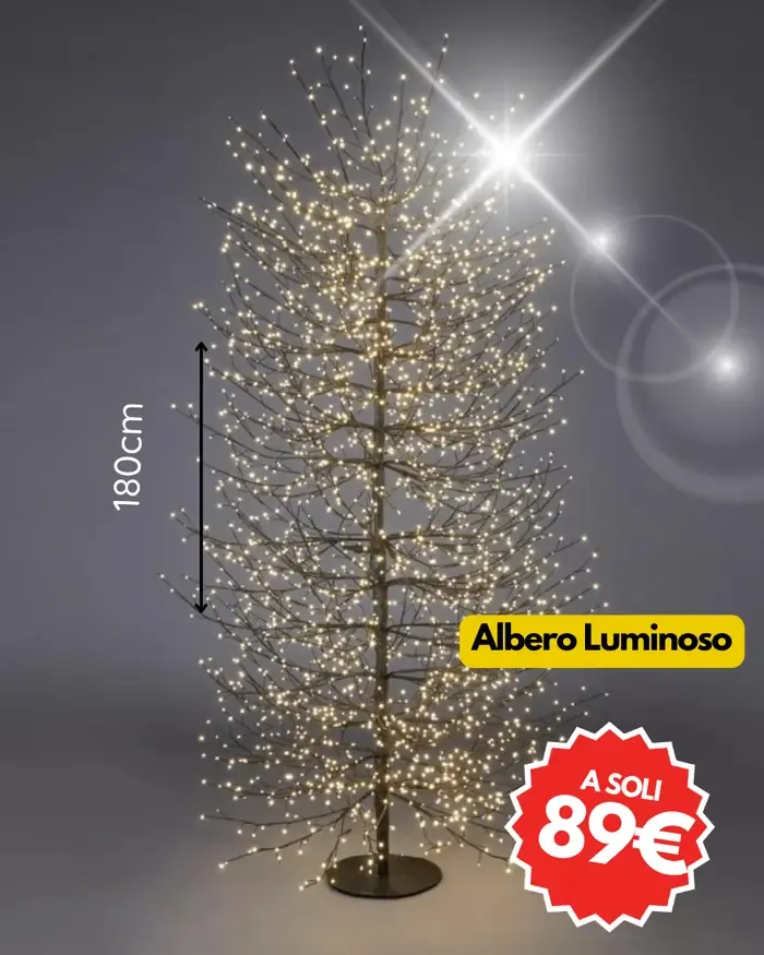Albero luminoso LED alto 180 cm con micro LED su ogni ramo