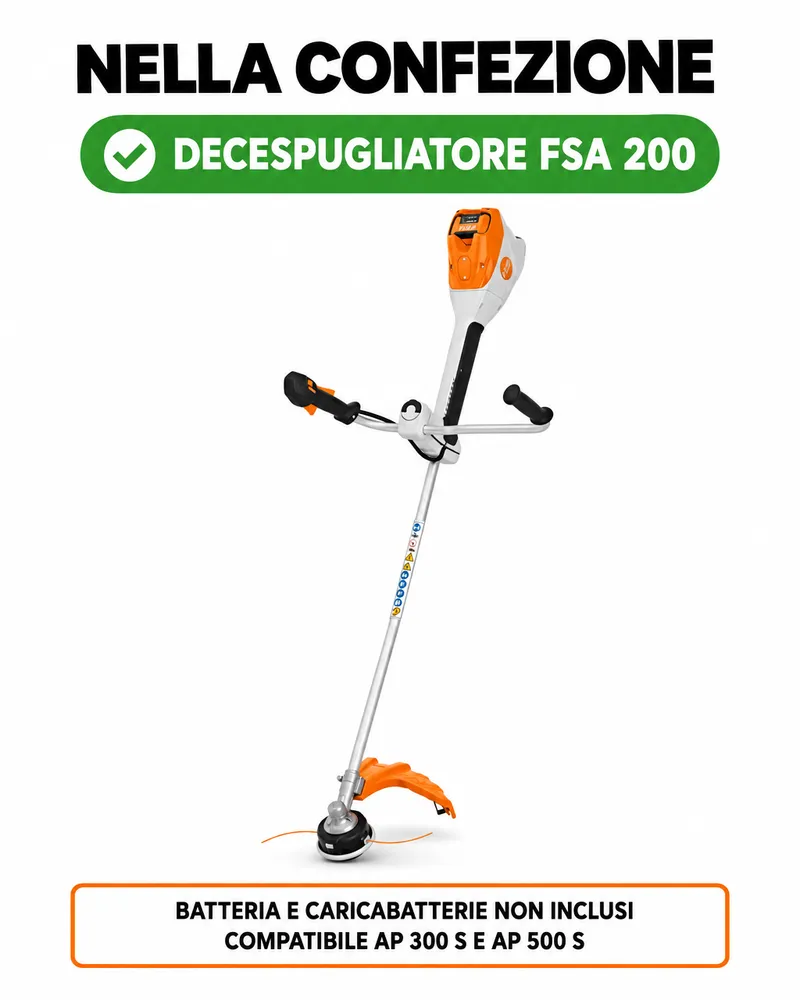 Nella confezione: decespugliatore FSA 200, batteria e caricabatterie non inclusi