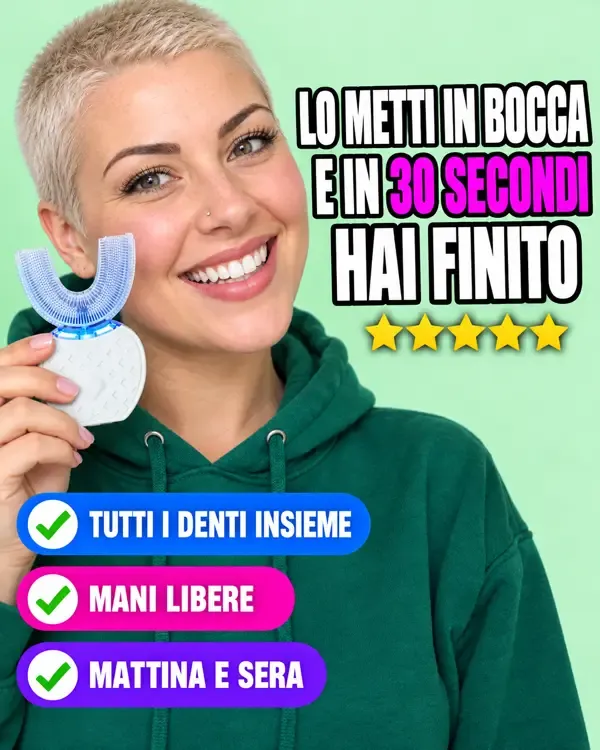 Spazzolino a U: tutti i denti insieme, nessuna zona saltata, mani libere, compatto