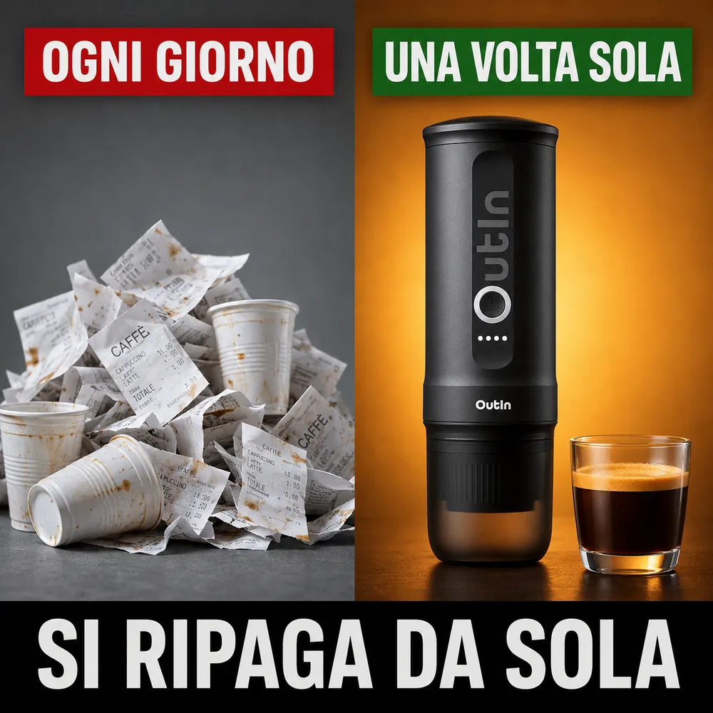 Da una parte gli scontrini del bar di ogni giorno, dall'altra la macchina espresso portatile
