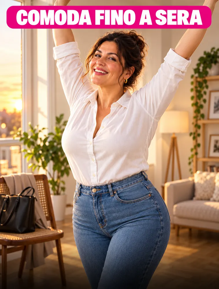 Donna a fine giornata di lavoro, ancora comoda nella sua camicia