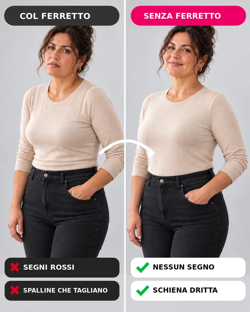 La stessa donna col reggiseno col ferretto e con Fresco Push Up senza ferretto