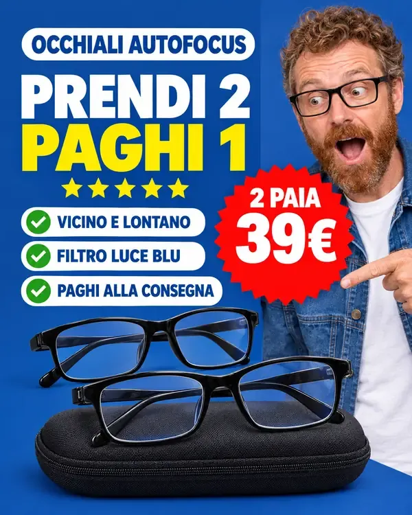 Offerta 2x1 occhiali autofocus VistaFlex: 2 paia a 39 euro, paghi alla consegna
