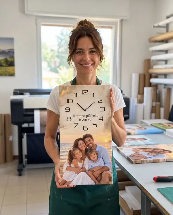 La responsabile della stampa con un Orologio Foto finito