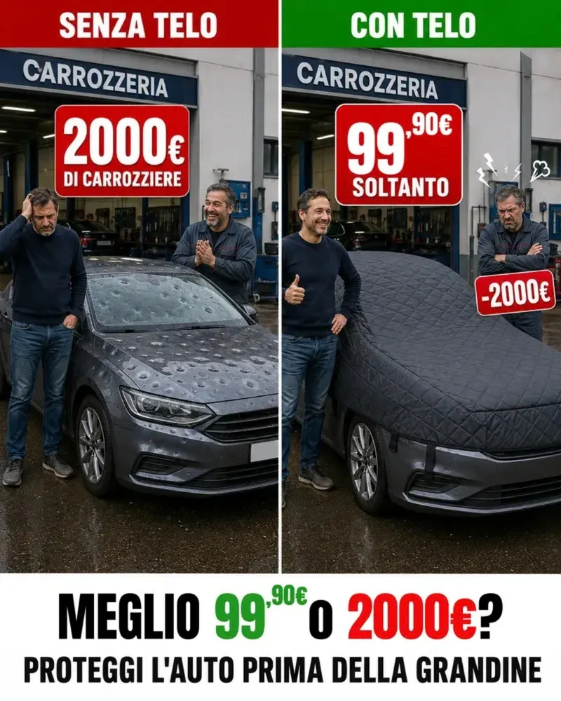 Confronto fra il preventivo del carrozziere dopo una grandinata e il prezzo del telo copriauto