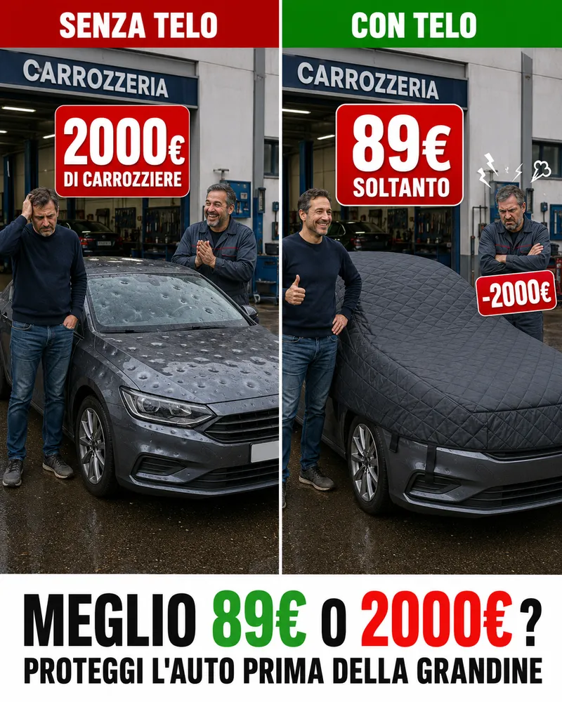 Confronto fra il preventivo del carrozziere dopo una grandinata e il prezzo del telo copriauto