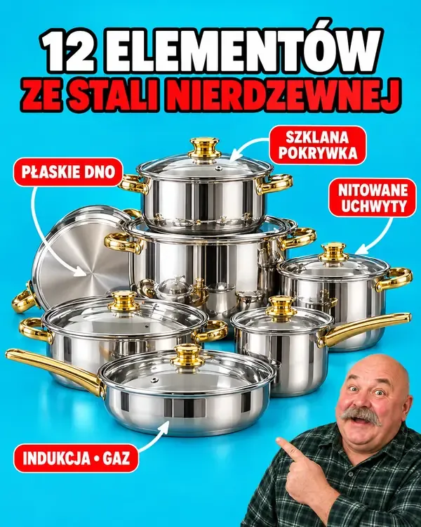 Set pentole 12 pezzi in acciaio inox: fondo piatto, manici rivettati, coperchi in vetro, per induzione e gas