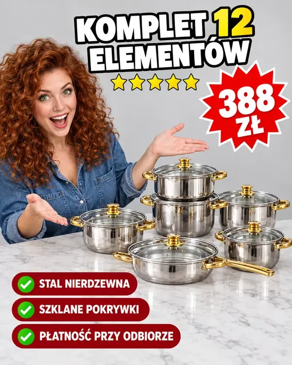 Set completo 12 pezzi di pentole in acciaio inox con coperchi in vetro, pagamento alla consegna