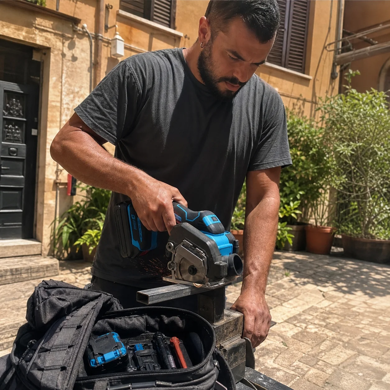 Antonio, manutentore condominiale di Roma, taglia lamierino con TagliaFacile