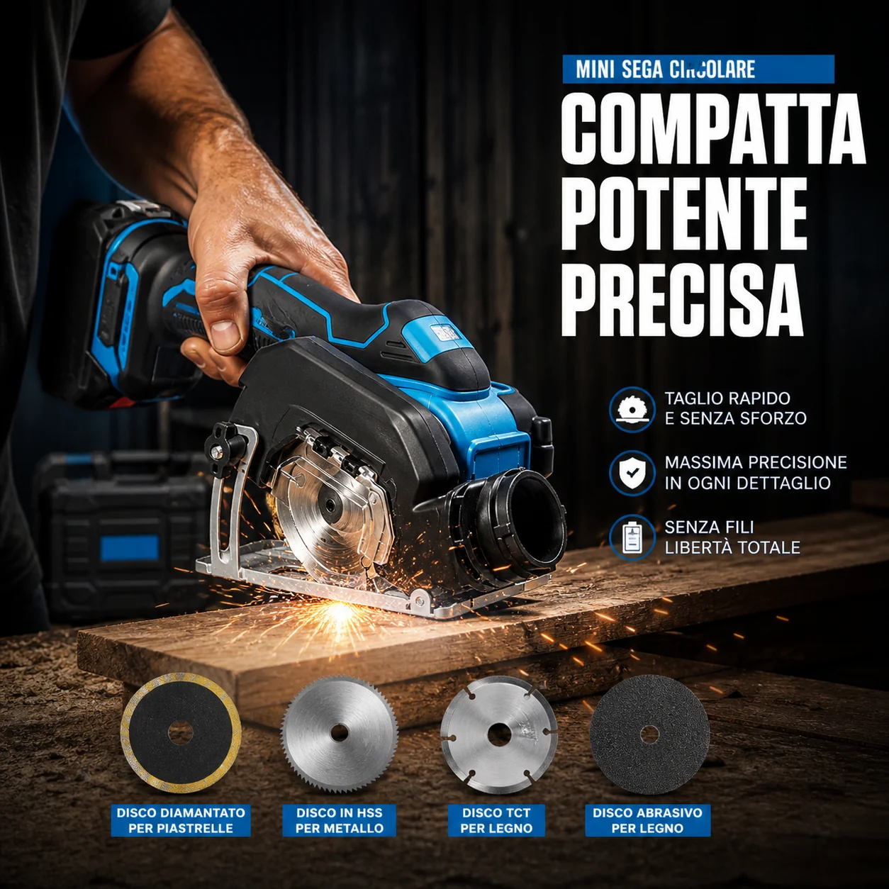 Mini sega circolare TagliaFacile 21V brushless cordless con 4 dischi inclusi