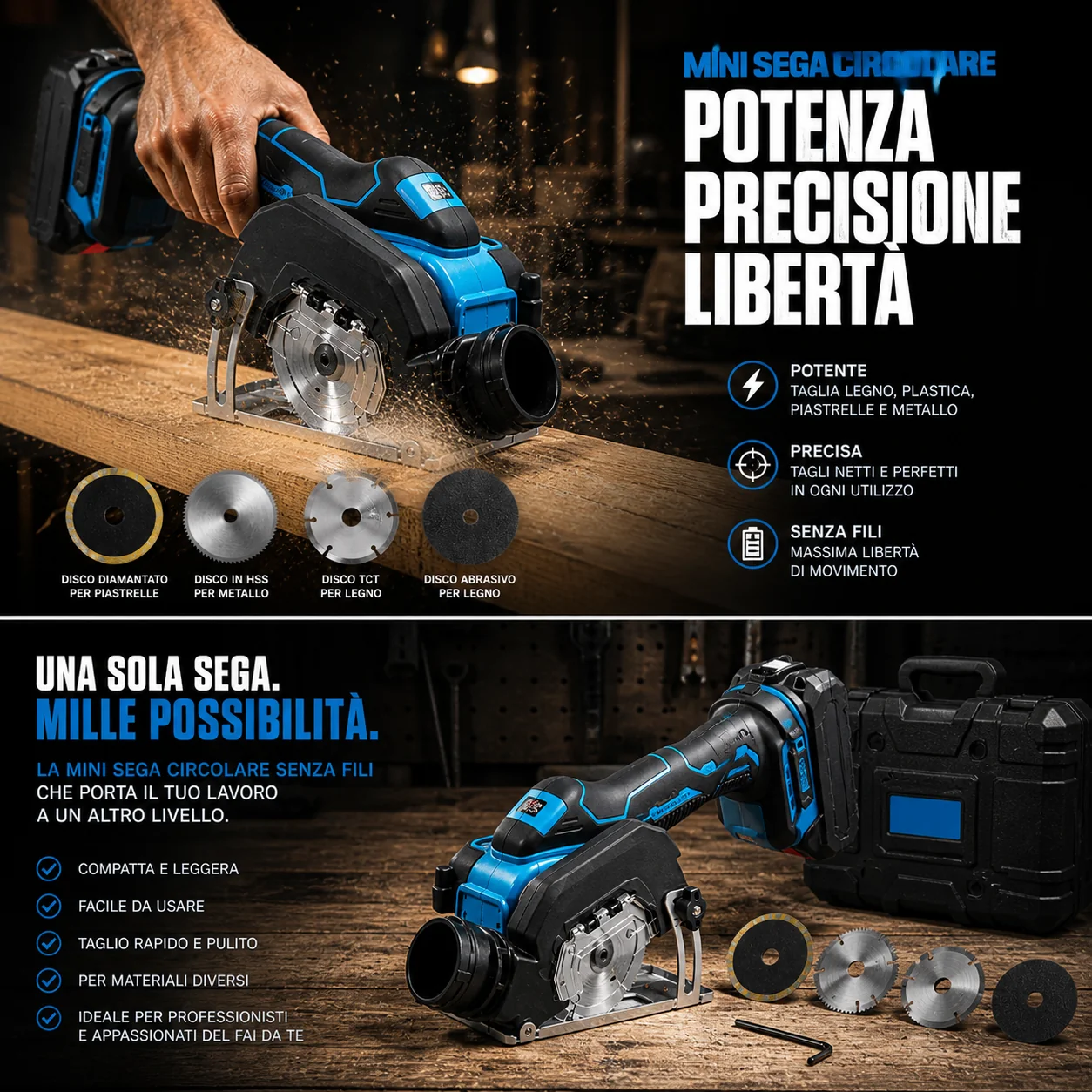 Mini sega circolare 21V brushless senza filo in uso a una sola mano
