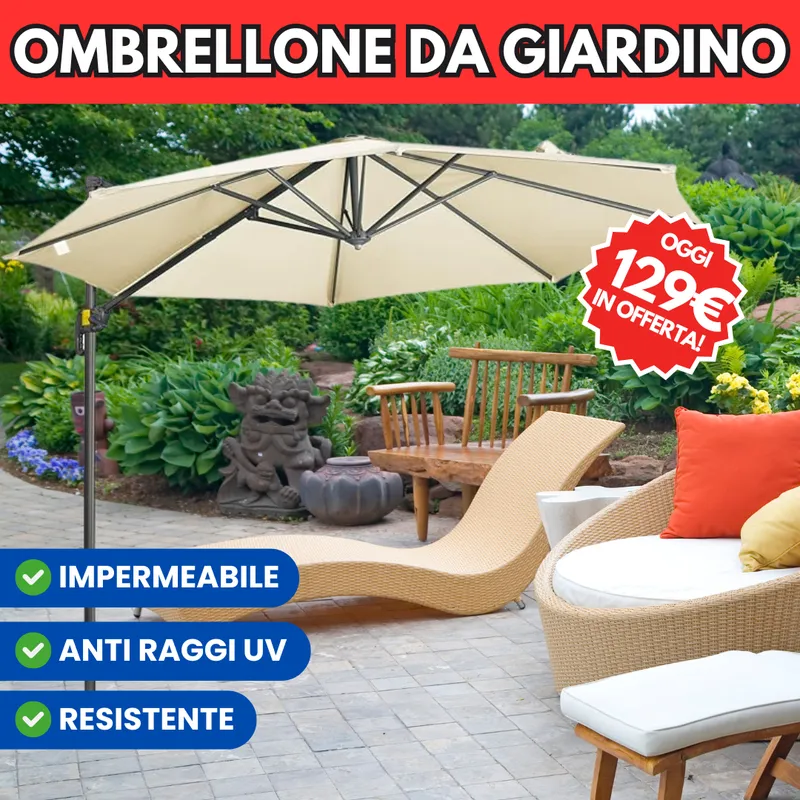 Ombrellone da esterno XXL 3x3 metri con braccio laterale girevole 360 gradi